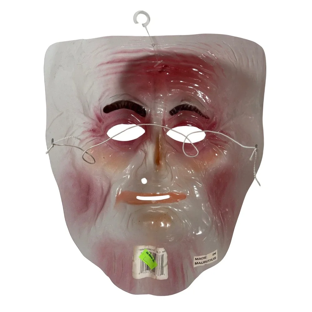 Vintage NOS Transparent Old Man Plastic Mask Halloween Costume Accessory Pink